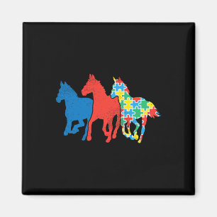 Three Horses Puzzle Red Blue Autism Awareness ASL Magnet