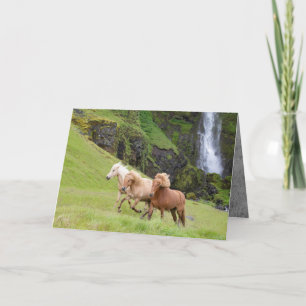 Three Horses Run at Waterfall Horse Greeting Card