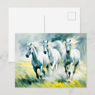 Three Horses Running Through Flower Field Postcard