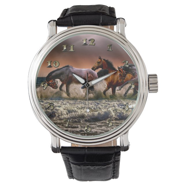 Three Horses Trotting in the Ocean Watch (Front)