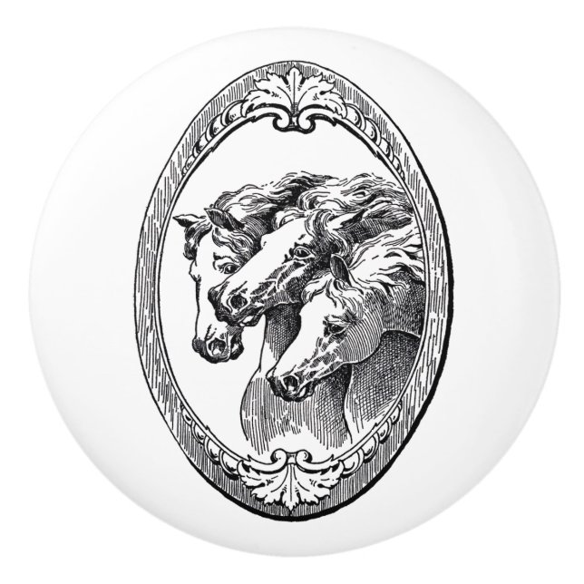 Three Horses vintage art Ceramic Knob (Front)