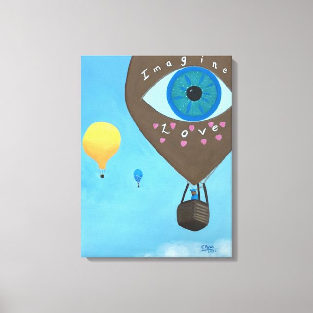 Three Hot Air Balloons Imagine Love Wrapped Canvas (Front)