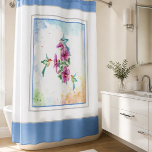 Three Hummingbirds Watercolor Shower Curtain