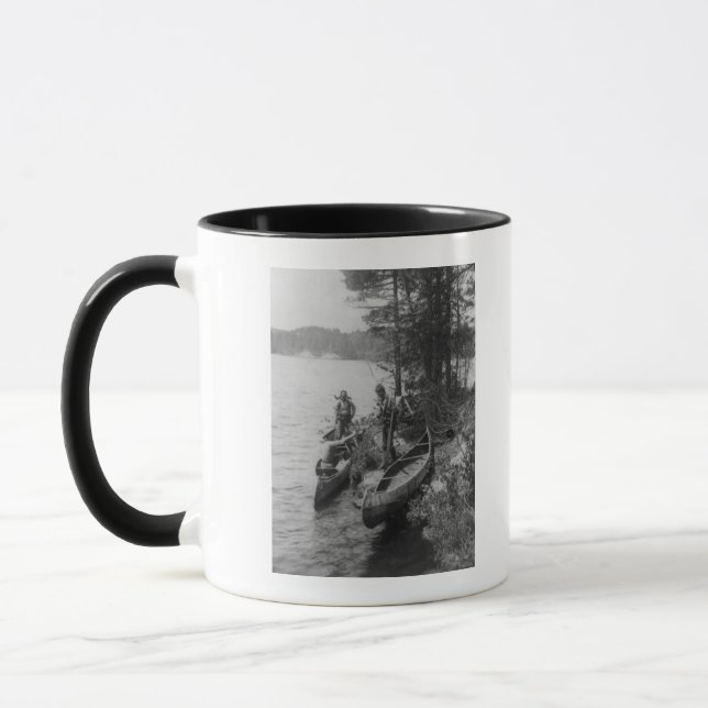 Three Hunters with Canoes at Shore Mug (Left)