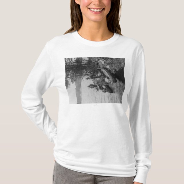 Three Hunters with Canoes at Shore Photograph T-Shirt (Front)