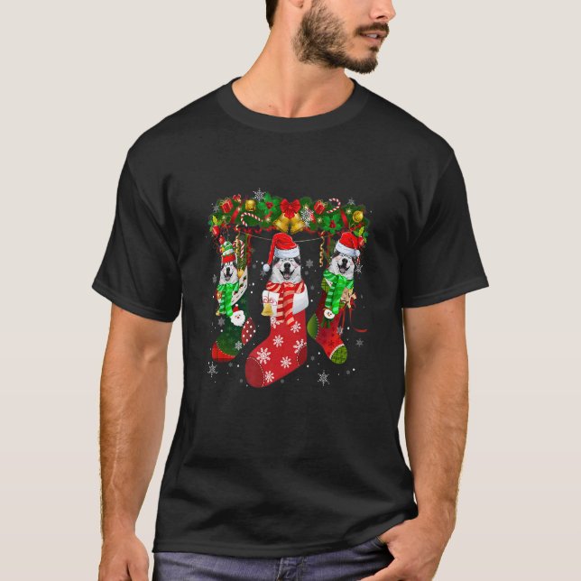 Three Husky in Socks Christmas Santa Hat  1 T-Shirt (Front)
