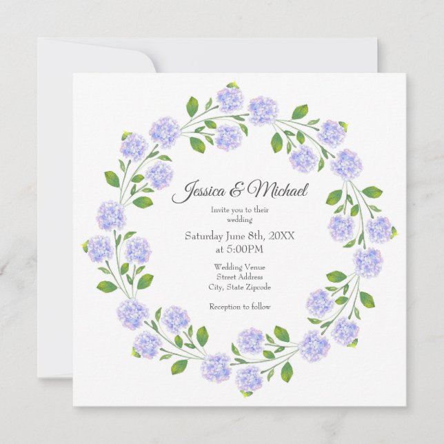 Three Hydrangeas Watercolor Floral Wreath Invitation (Front)