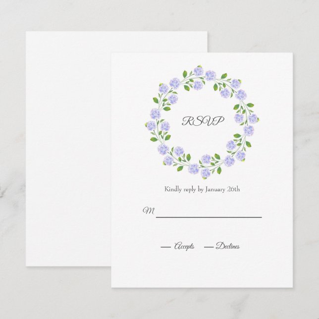 Three Hydrangeas Watercolor Floral Wreath RSVP Card (Front/Back)