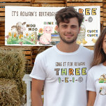 Three-i-e-i-o 3rd Birthday Farm Themed Parents T-Shirt<br><div class="desc">Three-i-e-i-o 3rd Birthday Party T-shirt for mum and dad. The parents themed t-shirts read "sing it for [name] Three-i-e-i-o" on one side and the farming animals on the other side - perfect to encourage your guests to make some noise! Inspired by the EIEIO Old Macdonald nursery rhyme in the land...</div>