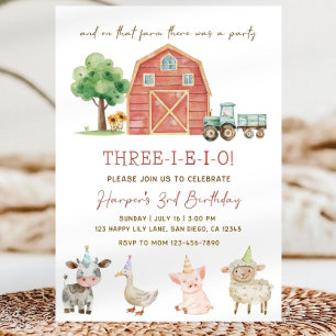 Three I E I O Birthday Invitation, Editable Boy 3r Invitation
