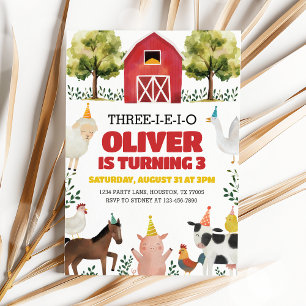 Three-I-E-I-O Farm 3rd Birthday Invitation