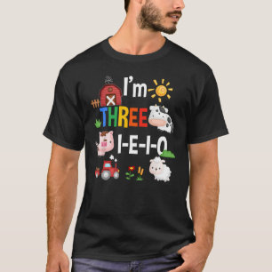 Three I E I O Farm Party 3rd Birthday Girl Outfit  T-Shirt