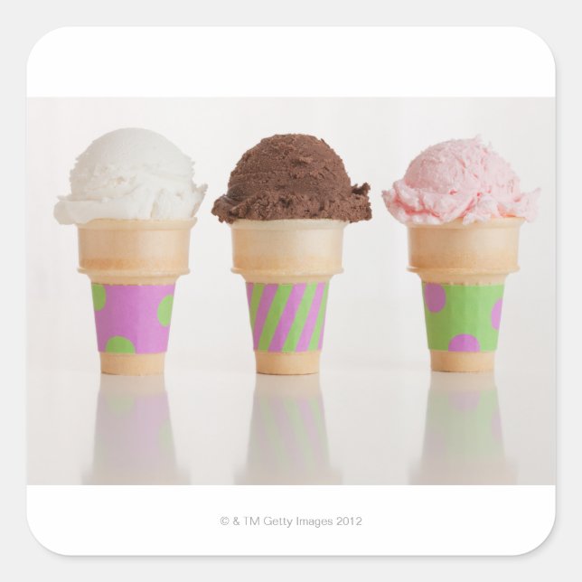 Three ice cream cones square sticker (Front)