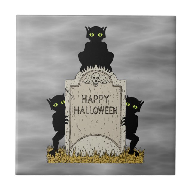 Three Imps Happy Halloween Tile (Front)