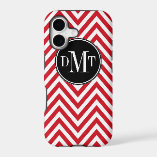 Three Initials Monogram Red Chevron Pattern