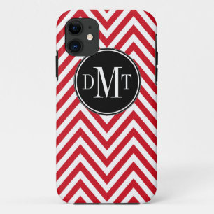 Three Initials Monogram Red Chevron Pattern iPhone 11 Case
