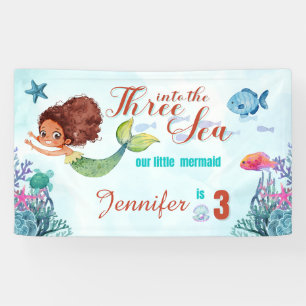 Three into the Sea Mermaid Girls 3rd birthday  Banner