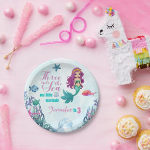 Three into the Sea Mermaid Girls 3rd birthday Paper Plate