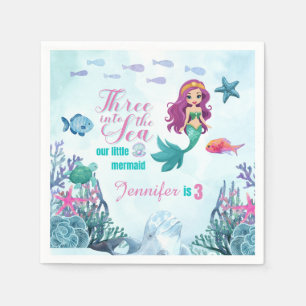 Three into the Sea Mermaid Theme 3rd birthday part Napkin