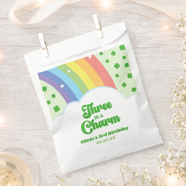 Three Is A Charm Rainbow 3rd Birthday Party Favour Bags (Clipped)