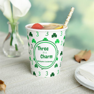 Three Is A Charm St Patrick's Day 3rd Birthday Paper Cups