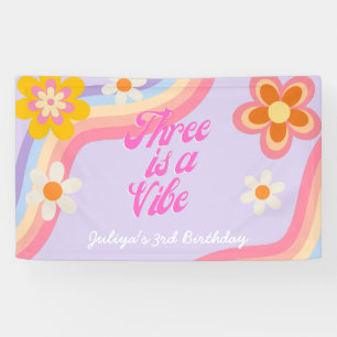 Three is a vibe Retro Rainbow 3rd Birthday Banner