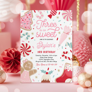 Three Is So Sweet Christmas Cookie Birthday Party  Invitation