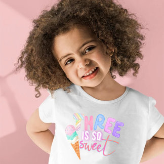 Three Is So Sweet Ice Cream Summer 3rd Birthday Toddler T-Shirt
