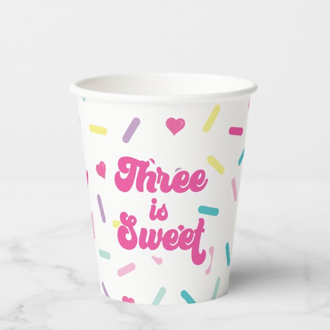Three is Sweet Sprinkles 3rd Birthday Paper Cups (Front)