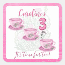 Three It’s Time for Tea 3rd Birthday Invitation