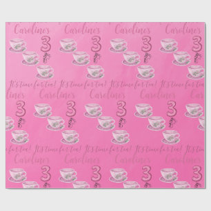 Three It’s Time for Tea 3rd Birthday Wrapping Paper