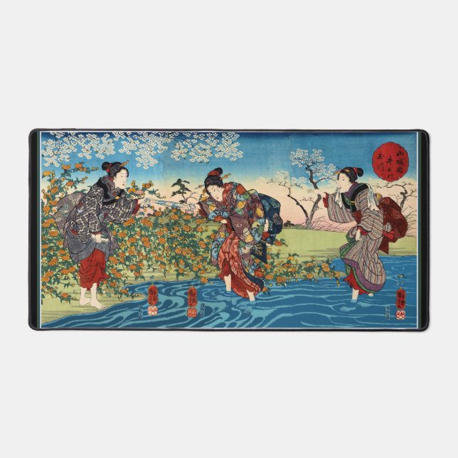 Three Japanese Ladies Crossing River Desk Mat (Front)