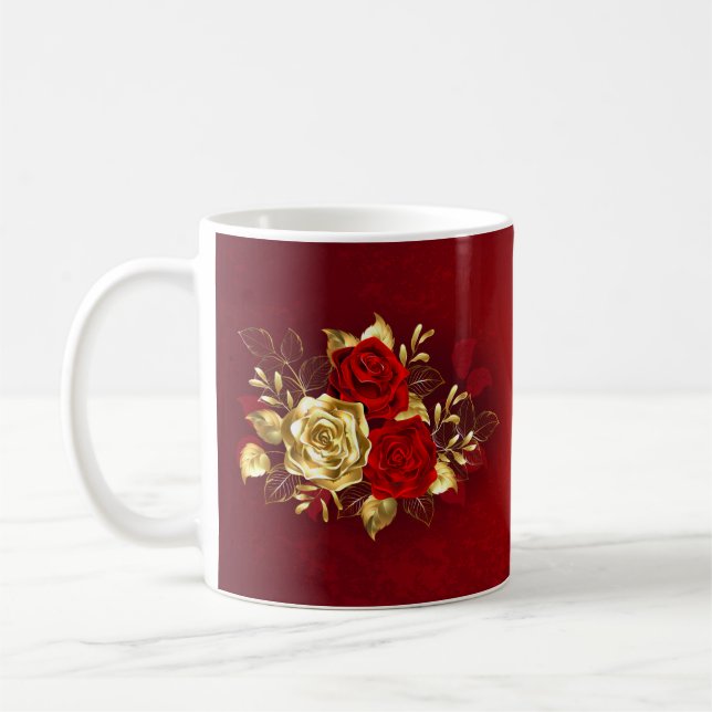 Three Jewellery Roses Coffee Mug (Left)