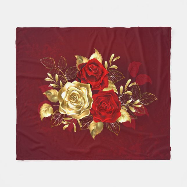 Three Jewellery Roses Fleece Blanket (Front (Horizontal))