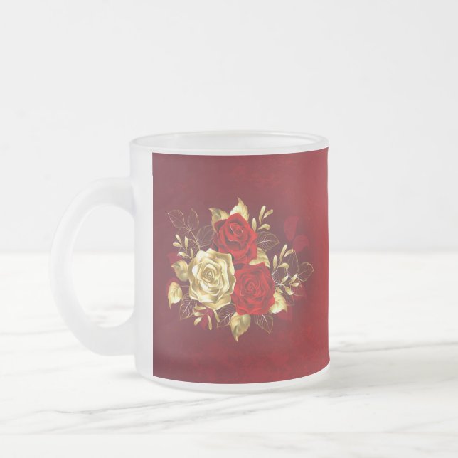 Three Jewellery Roses Frosted Glass Coffee Mug (Left)