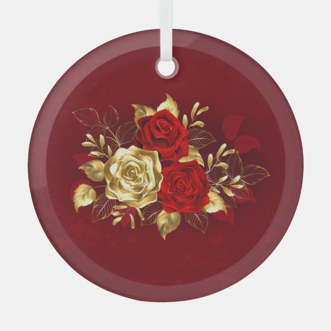 Three Jewellery Roses Glass Tree Decoration (Front)