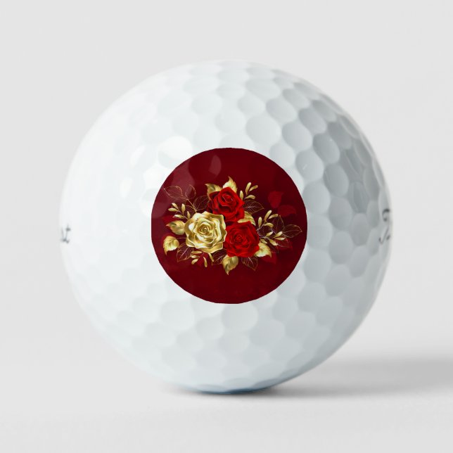 Three Jewellery Roses Golf Balls (Front)