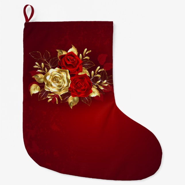 Three Jewellery Roses Large Christmas Stocking (Front)
