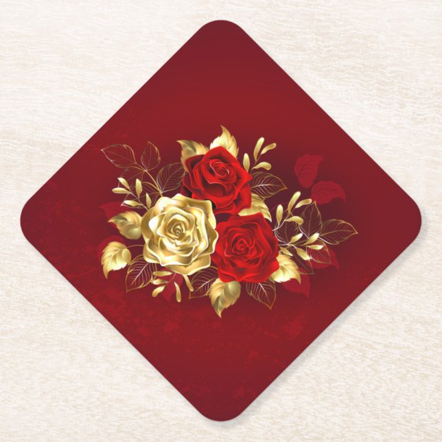 Three Jewellery Roses Paper Coaster (Front)