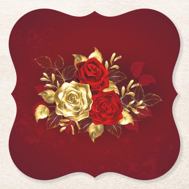 Three Jewellery Roses Paper Coaster (Front)