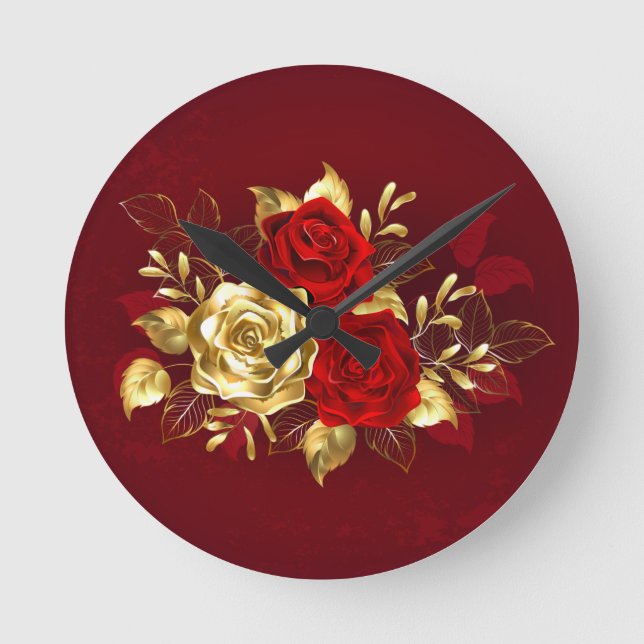 Three Jewellery Roses Round Clock (Front)