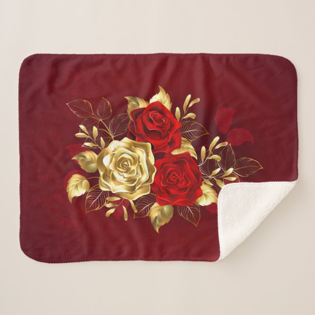 Three Jewellery Roses Sherpa Blanket (Front (Horizontal))