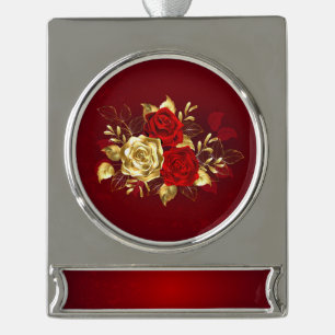 Three Jewellery Roses Silver Plated Banner Ornament