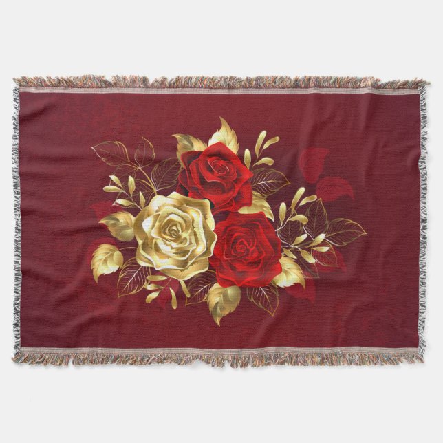 Three Jewellery Roses Throw Blanket (Front)