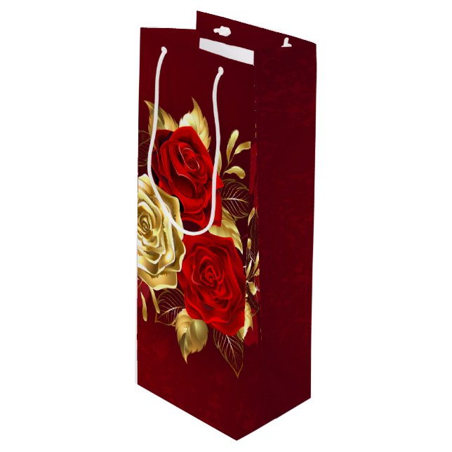 Three Jewellery Roses Wine Gift Bag (Front Angled)