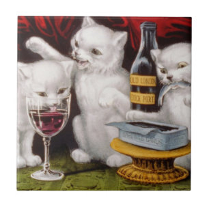 Three Jolly Kittens at the Feast Tile