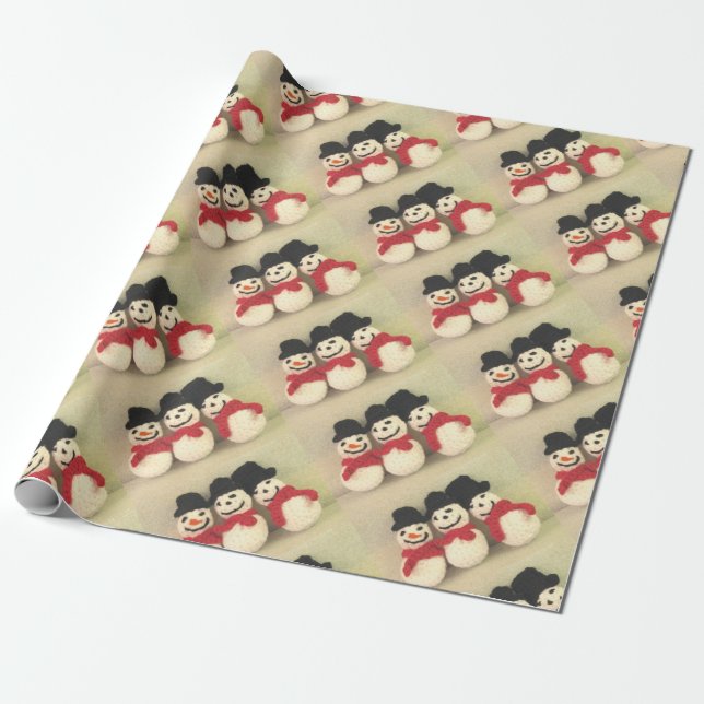 Three Jolly Snowmen Christmas  Wrapping Paper (Unrolled)