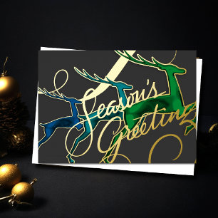 Three Jumping Deer Grey Blue Teal Green