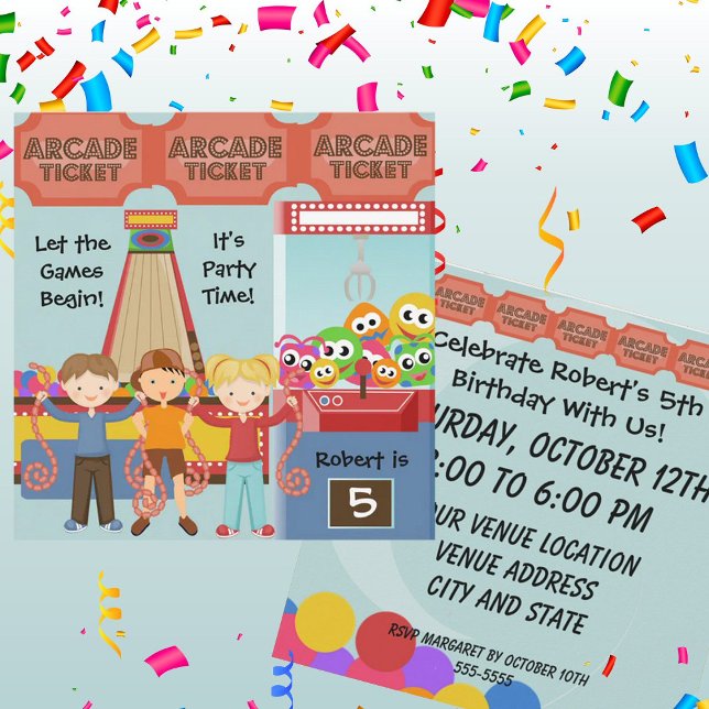 Three Kids Arcade Birthday Party Invitation (Creator Uploaded)