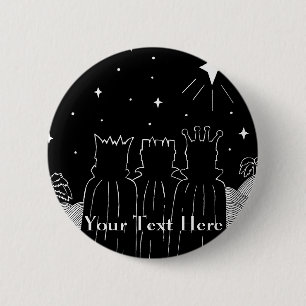 Three kings and Christmas star black and white 6 Cm Round Badge
